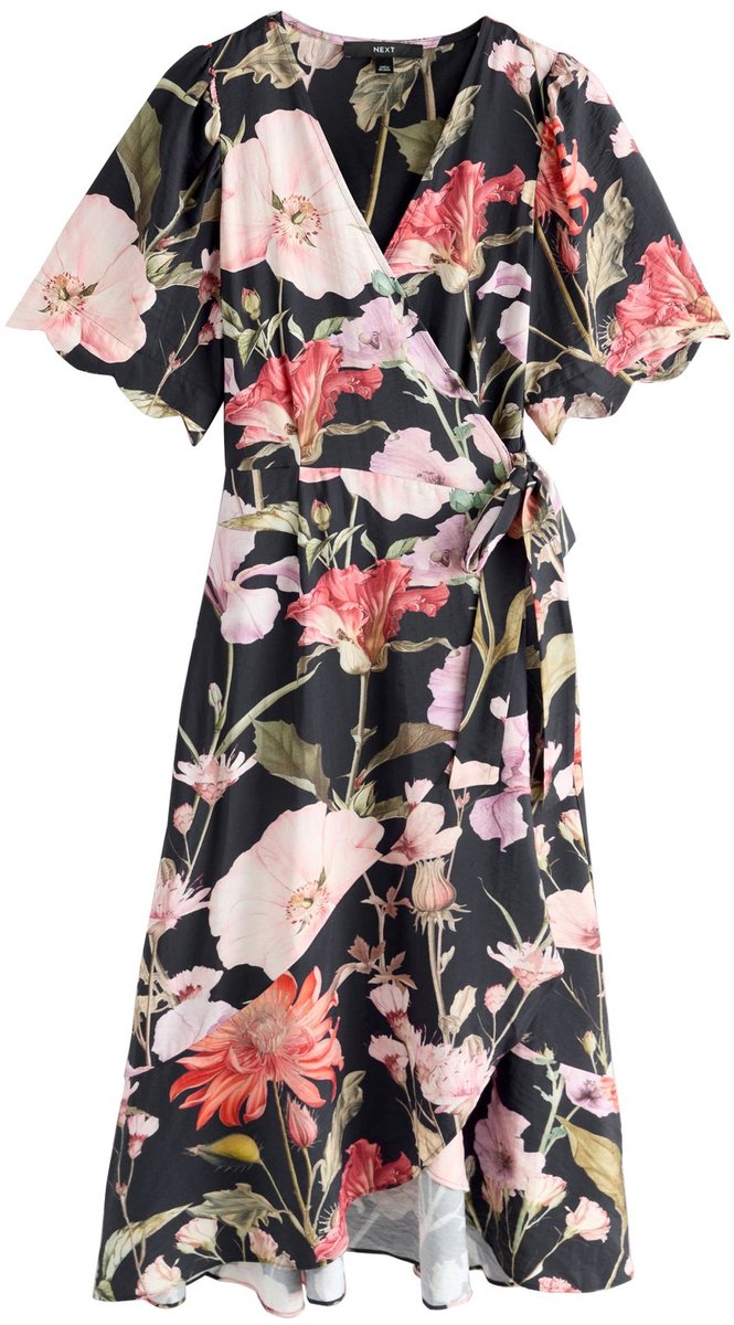 Next - Dames - Midi-wikkeljurk met kapmouwtjes - Blauw