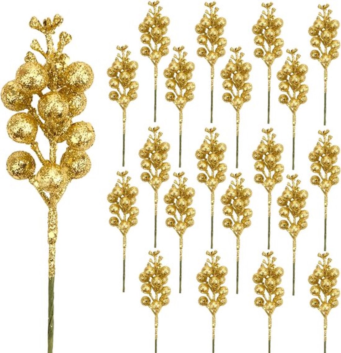 20 Stuks Gouden Glinsterende Bes Stelen – Kunstmatige Kerstboomversiering – Voor Kerstboomvulling, Zelfgemaakte Kerstkrans, Feest- en Woondecoratie