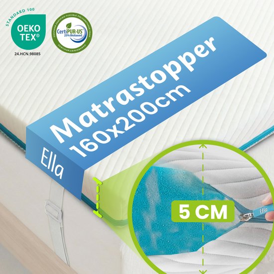 Ella Topper Matras 160x200 cm - 5CM Matras Topdekmatras - Matrastopper Traagschuim - Zachte hardheid