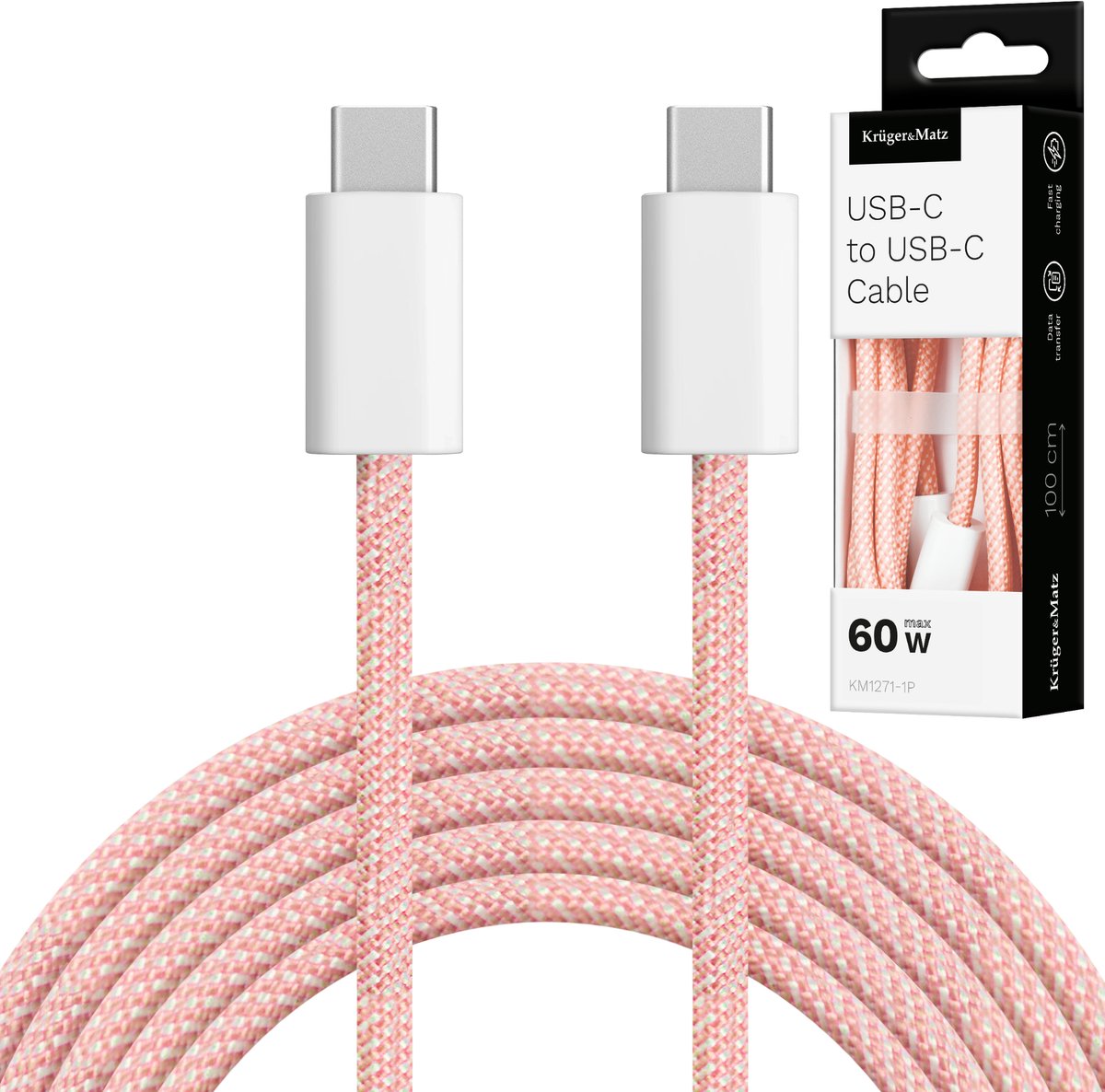 Krüger&Matz KM 1271 Serie - USB-C Kabel - 1 m - Rood - Nylon Overtrek
