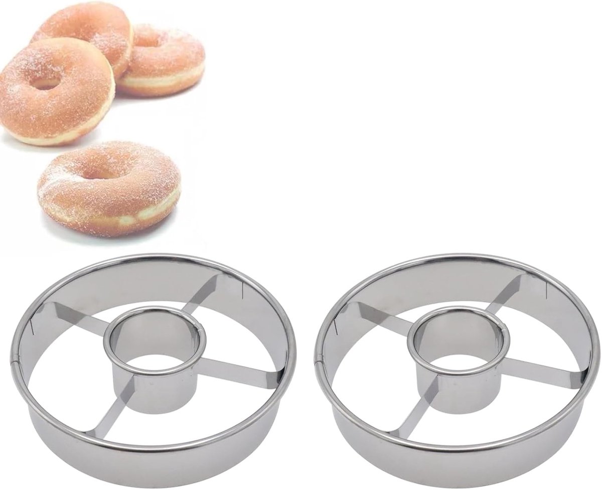 Donutvorm - 2-pack - Roestvrij staal - 3,86-inch donutvorm - Professioneel bakgereedschap - Maakt perfecte donuts/bagels/koekjes/wrijvingen, enz.