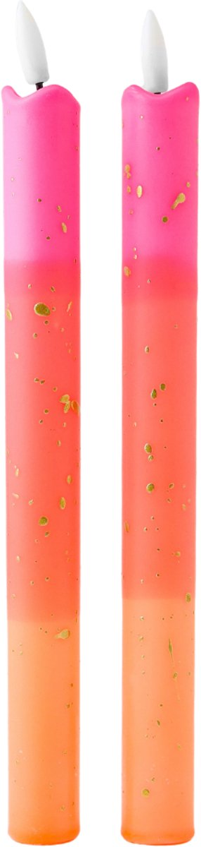 LED Dinerkaarsen Roze Oranje met Gouden Spetters - Set van 2 - Incl. Batterij - Aifcandles