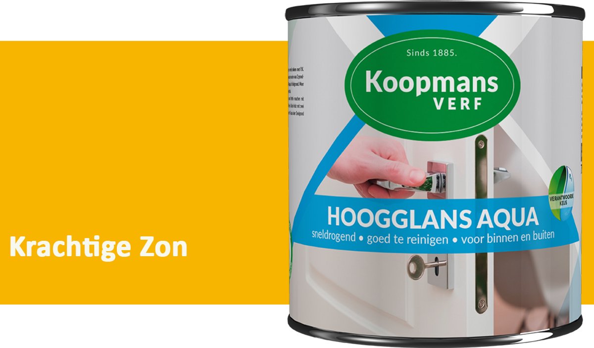 Koopmans Hoogglans Aqua Lak – 750 ml – Krachtige Zon – Hoogglans Verf – Sneldrogend & Biobased – Voor Binnen en Buiten – Hout & Metaal