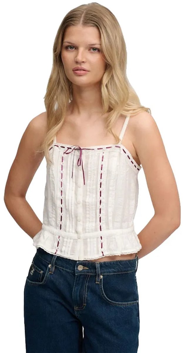 Superdry Kanten Camitop Dames Tops Creme