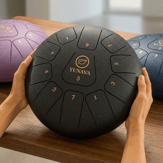 Yunava Handpan - 30 cm ø - Zwart - Steel Tongue Drum - Hand Klankschaal incl. Lesboek & Beschermtas - Hangdrum van Merkloos — afbeelding 4