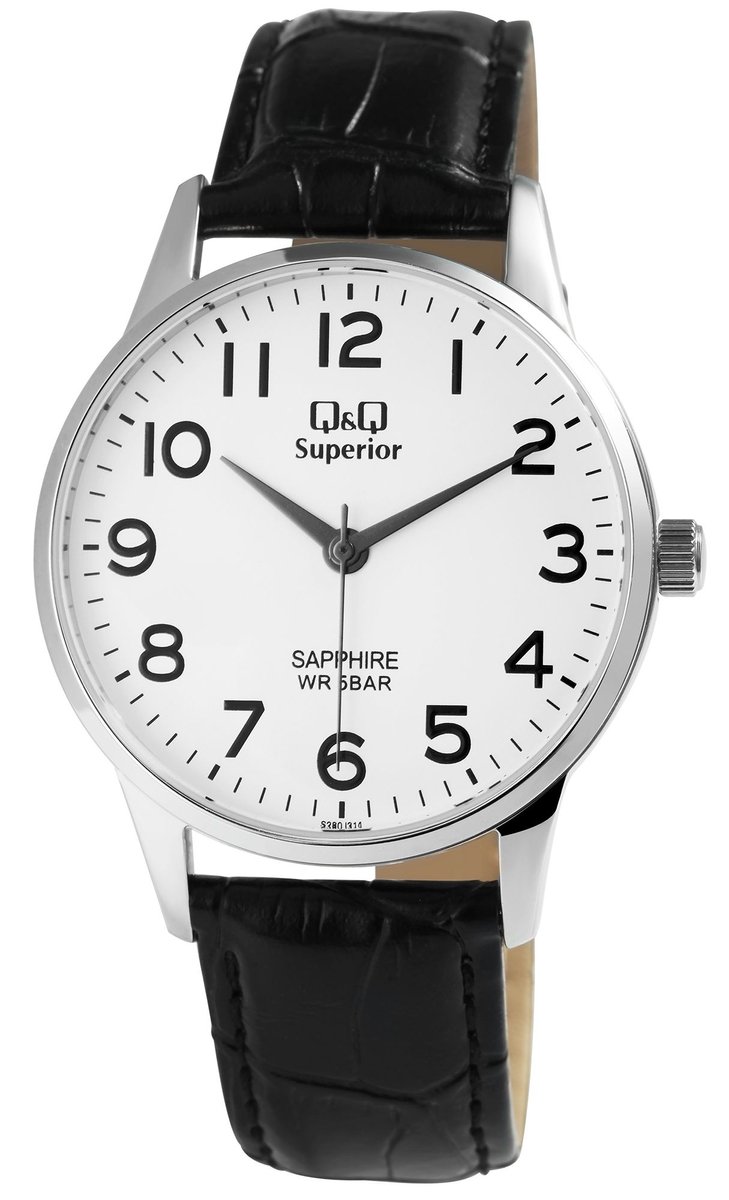QQ Herenhorloge van echt leer S280J314Y QQ Superieur herenhorloge met echte leren band,