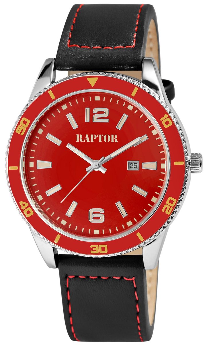 Raptor Herenhorloge van echt leer Simon met echte leren band, datumweergave, Superluminova