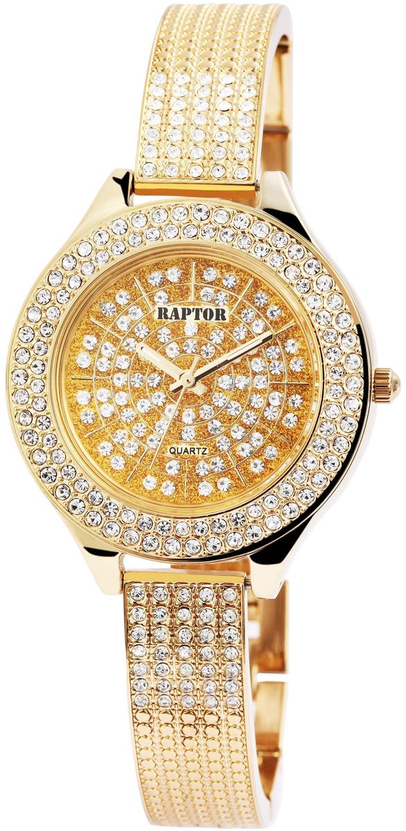 Raptor dameshorloge metaal Suela met metalen armband, strass steentjes, mineraal glas