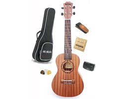 WK Concert 23 inch Ukelele-unieke Hoge kwaliteit toonnauwkeurigheid -hout met gouden textuur-Natuur gemaakt sapele hout- Hoge hardheid en zeer duurzaam -Inclusief accessoires- Professionele studie-met tas-Ukelele Gitaar