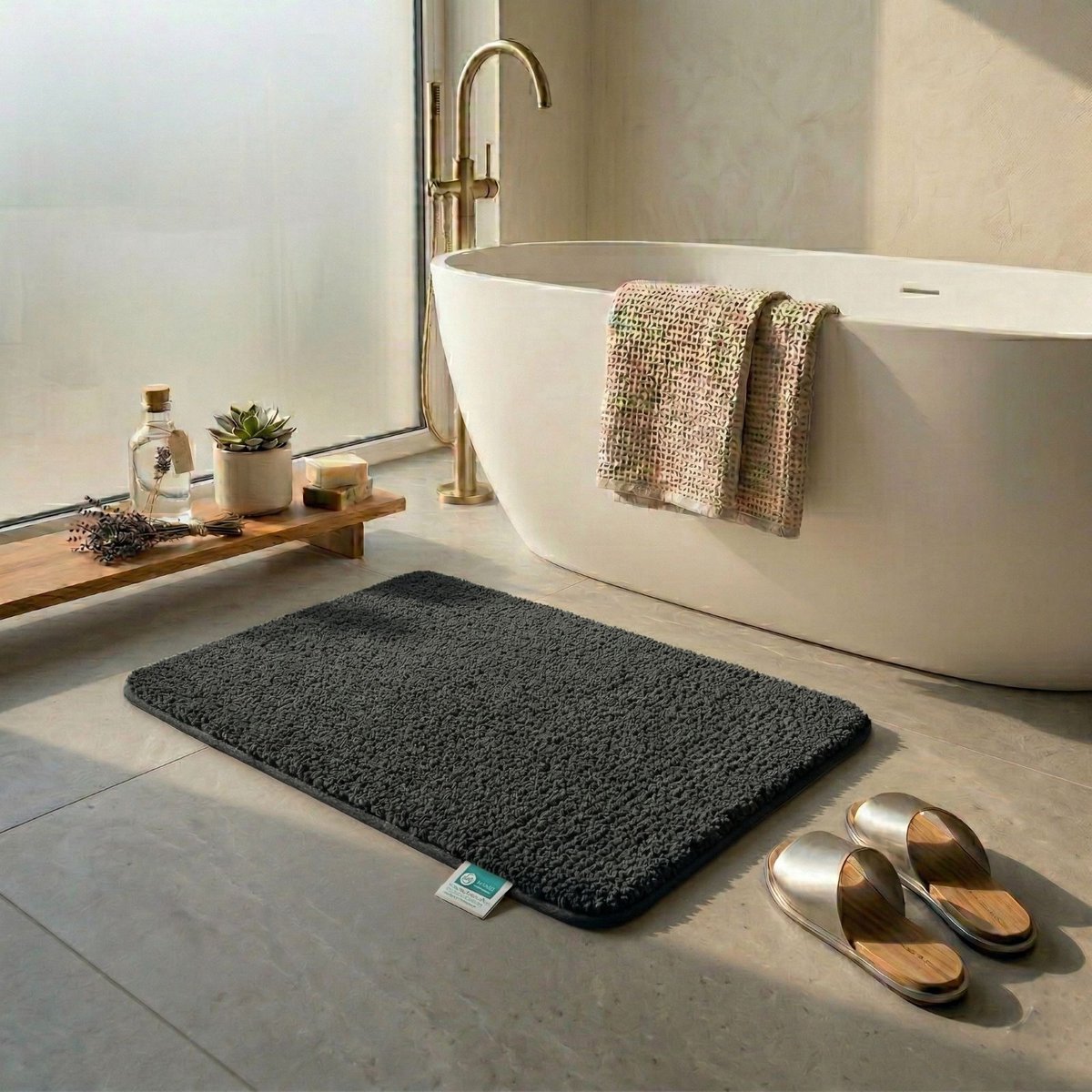FLOORDIREKT Badmat - Sky Soft - Douchemat - Anti-Slip - Zwart - 80 x 150 cm