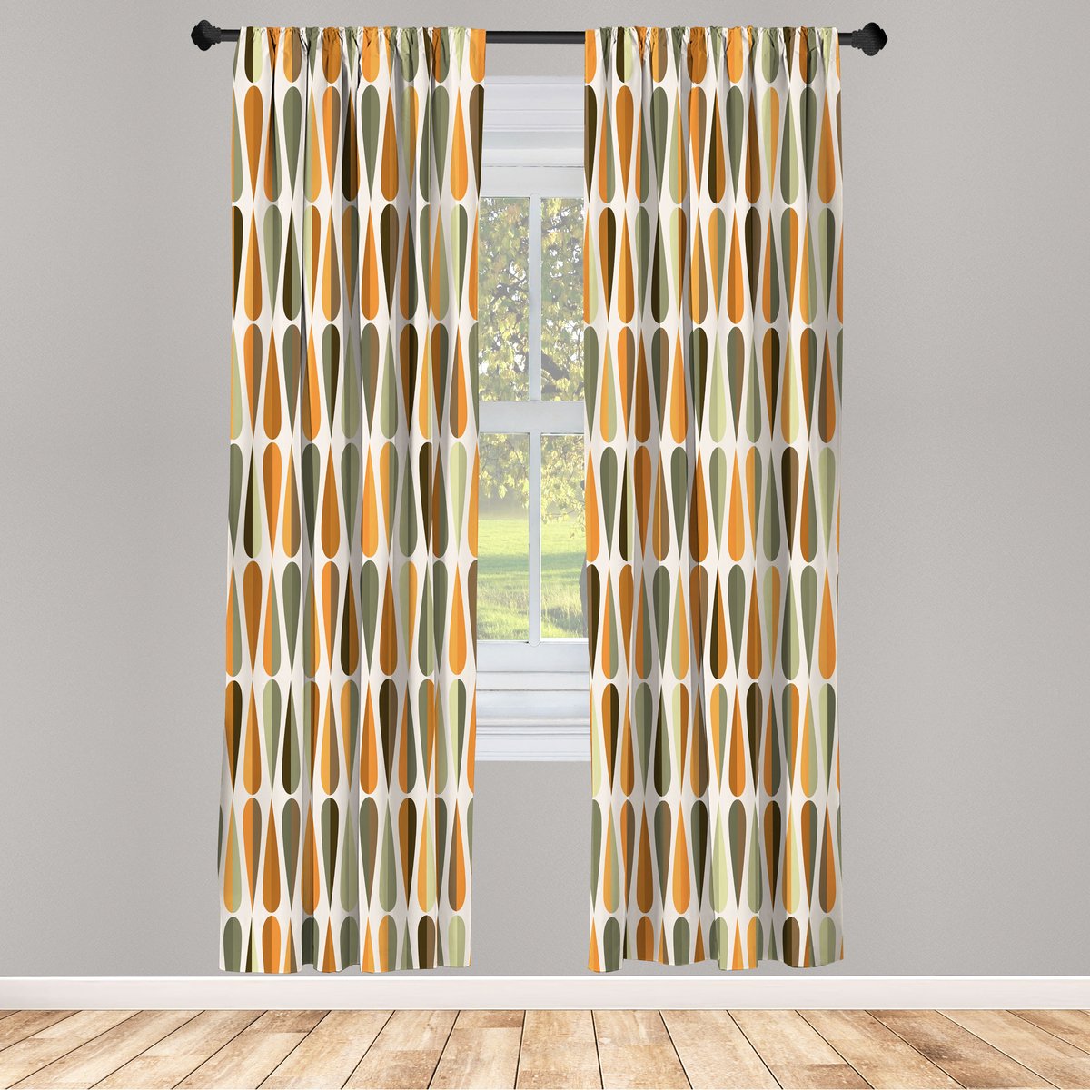 ABAKUHAUS Retro Gordijnen, Stijl van de jaren zestig en zeventig, Set van 2 Panelen voor Woonkamer en Slaapkamer, 150 x 245 cm, Lichtoranje