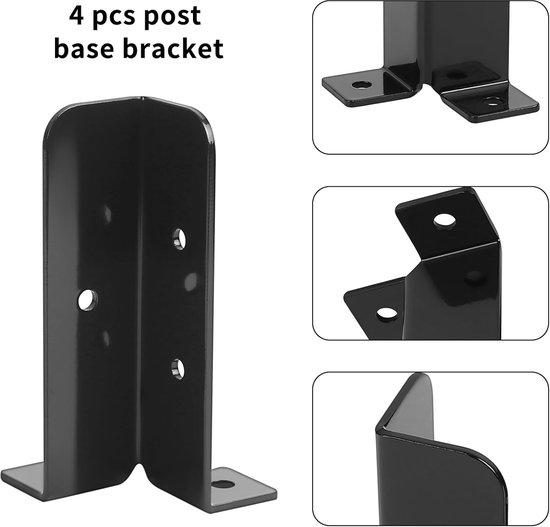 4-delige set schuttingpaalbeugels, schroefbare paalbeugel, verstelbare paalvoet Geschikt voor terras, houten paalbeugel Geschikt voor pergola. — afbeelding 5