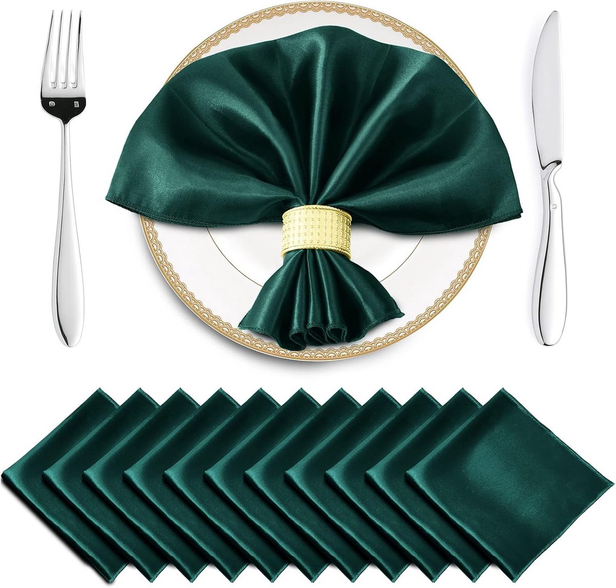 16 Stuks Bosgroene Satijnen Servetten 47x40 cm - Luxe Tafellinnen voor Feesten en Diner