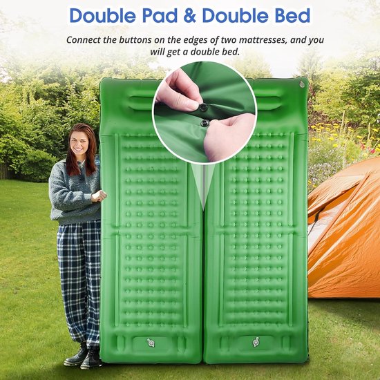 Slaapmat - Luchtbed - 196 x 72 x 12cm - Slaapmat met ingebouwde voetpomp & hoofdkussen - Camping Matras - Camping Bedje - 1 Persoons - Groen — afbeelding 2