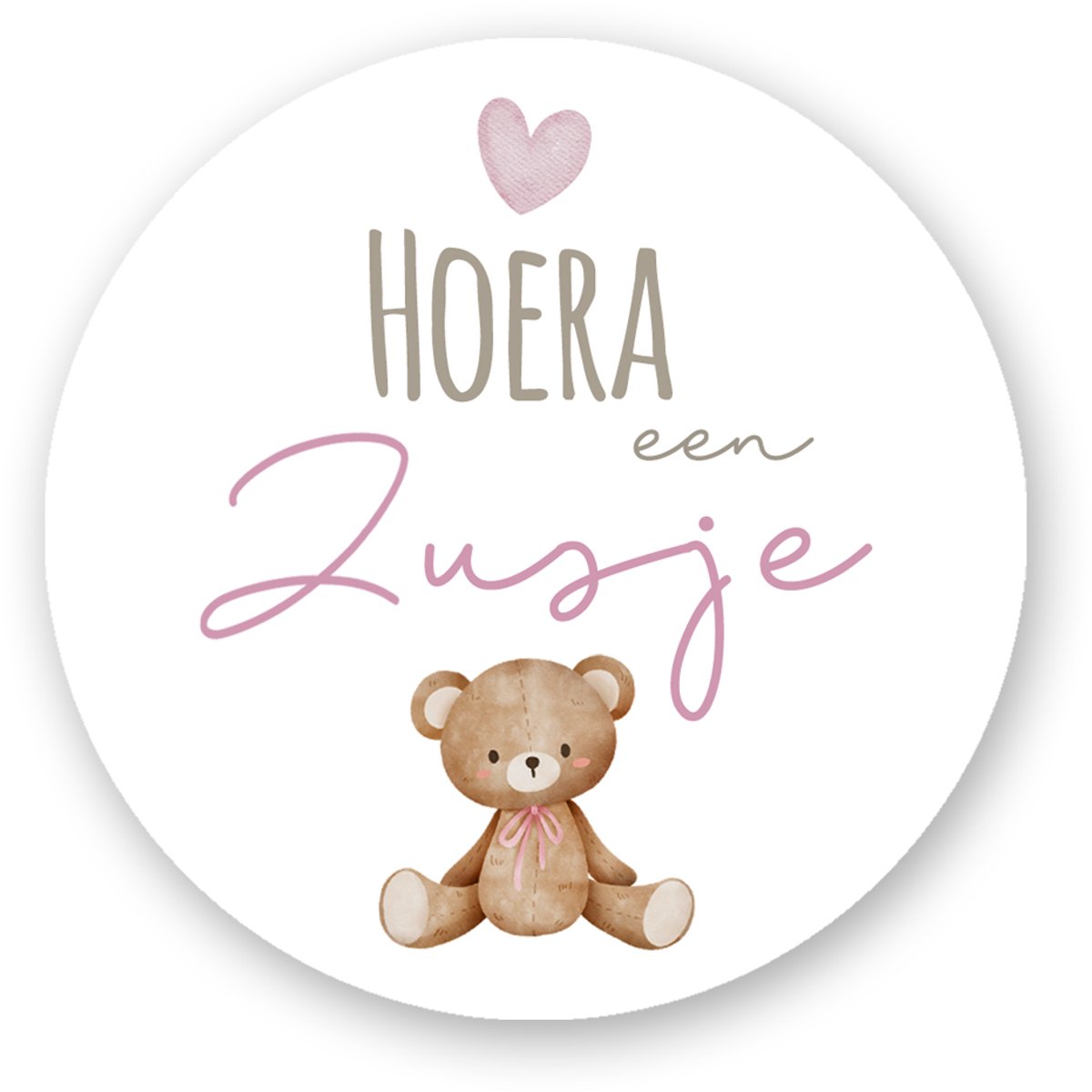 25x Sluitzegel Hoera een Zusje met Beertje – Geboorte Sticker Envelop Baby Meisje