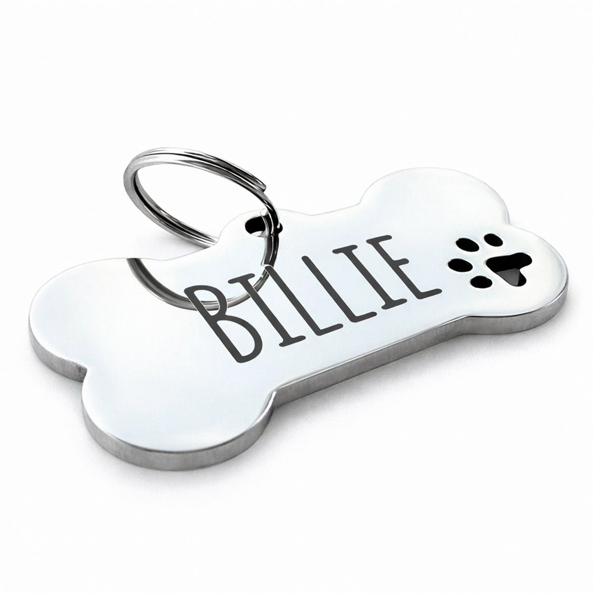 By Ollies Dierenpenning Zilver - Hondenbot - Maat M 40 x 20 mm - met pootje - Naam