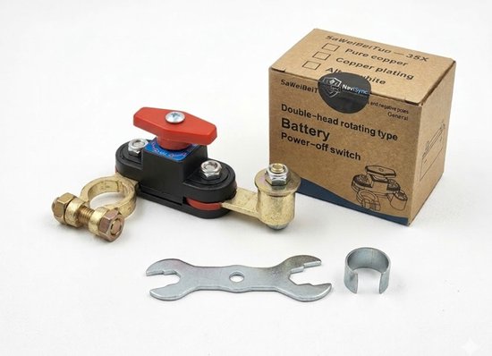 NaviSync Accu Hoofdschakelaar - 12V/24V - Dubbele Roterende Aansluiting - Batterij Disconnect Switch voor Auto, Boot & Camper - Anti-Lekkage Massaschakelaar