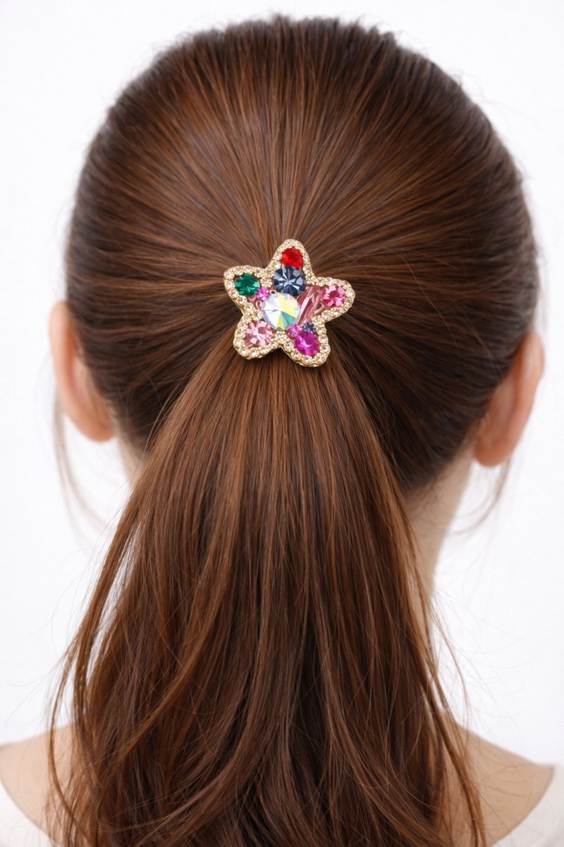 Haar elastiek - Haarsieraad - Haarspeld - Haarelastiekje - Haarclip - Haarklem - Haar accessoires - Dames - Meisjes - Multi - Ster - Strass Steentjes - 3 cm - Cadeau Tip