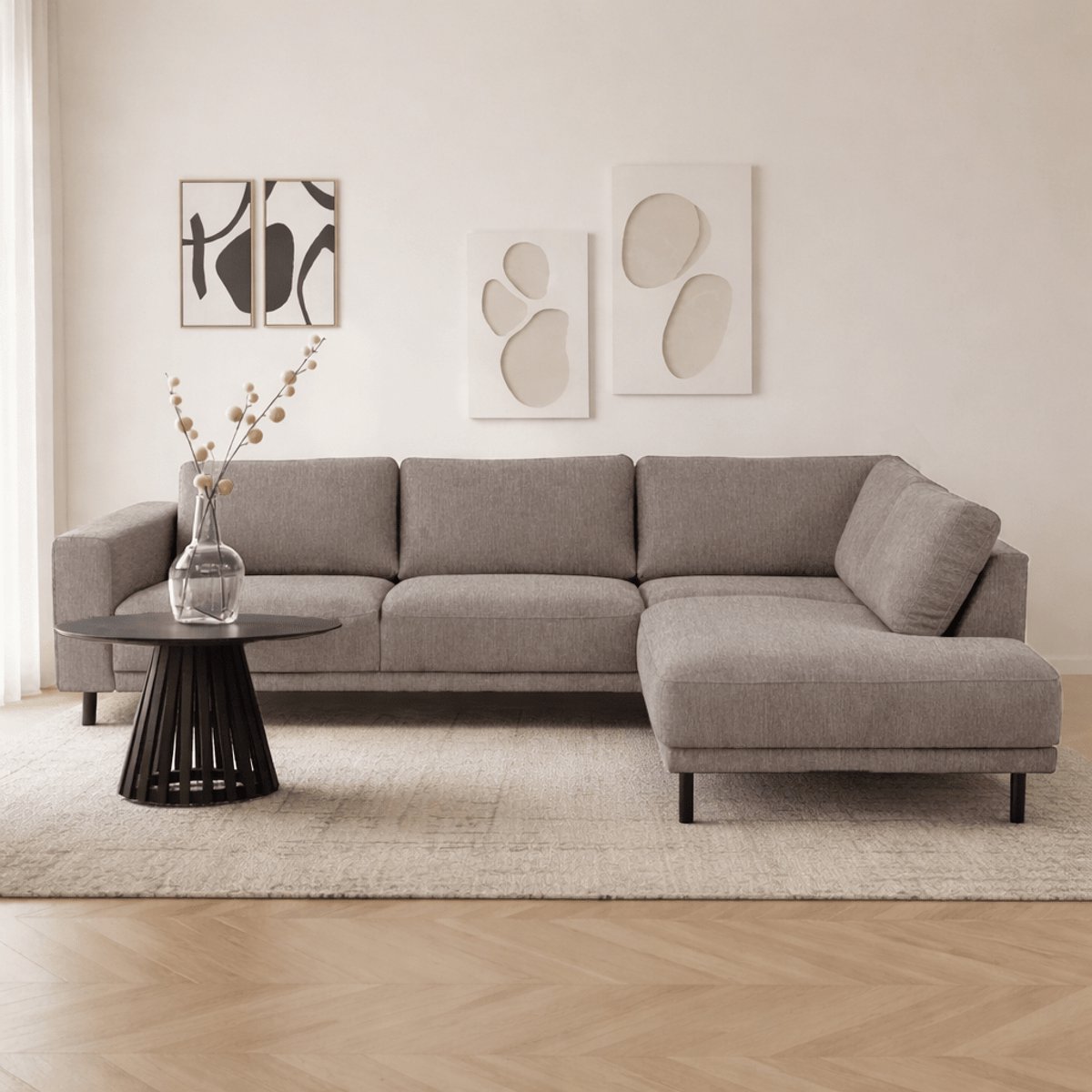 Dimehouse Moderne 3-zits Hoekbank Rechts Taupe Stof Aniko met Lounger 240x197x78 cm - Stof - Modern - 240 x 197 x 93 cm