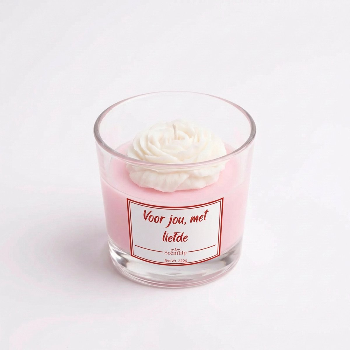 Scentulp - Geurkaars Cadeau “Voor jou, met liefde” – Handgemaakte Geurkaars – Roos, Jasmijn & Vanille – 220g