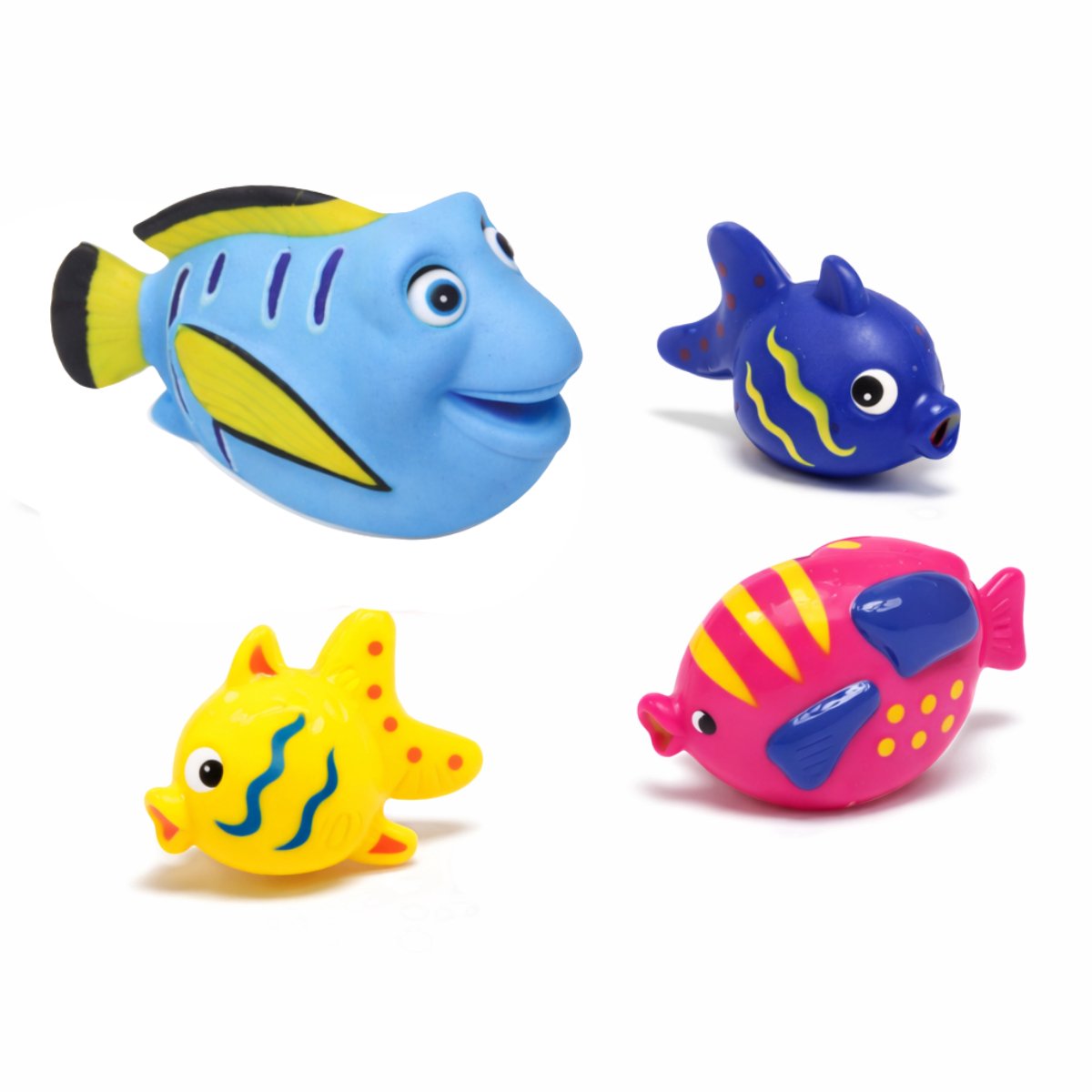 Eddy Toys badvis set 4 stuks - badspeelgoed vis voor in bad - bad speelgoed met zeedieren - badfiguren voor kinderen - multicolor - 1 willekeurige kleur