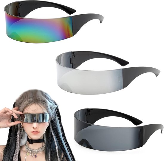 3 stuks - Zonnebril - Fiets - Zonnebrillen - Festival bril - Rave bril - Glasses - Sport - Festival bril - Rave - Geschikt voor heren en dames - zilver van Merkloos — afbeelding 4