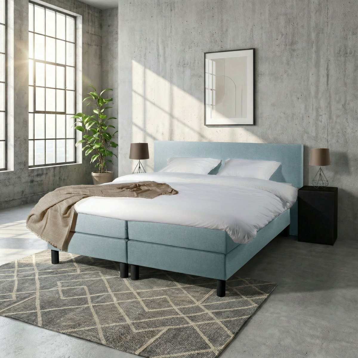 Mörgenn Boxspring Comforta - Pocketvering - Lichtblauw - 180x210 cm - Inclusief Dekbed en Kussens