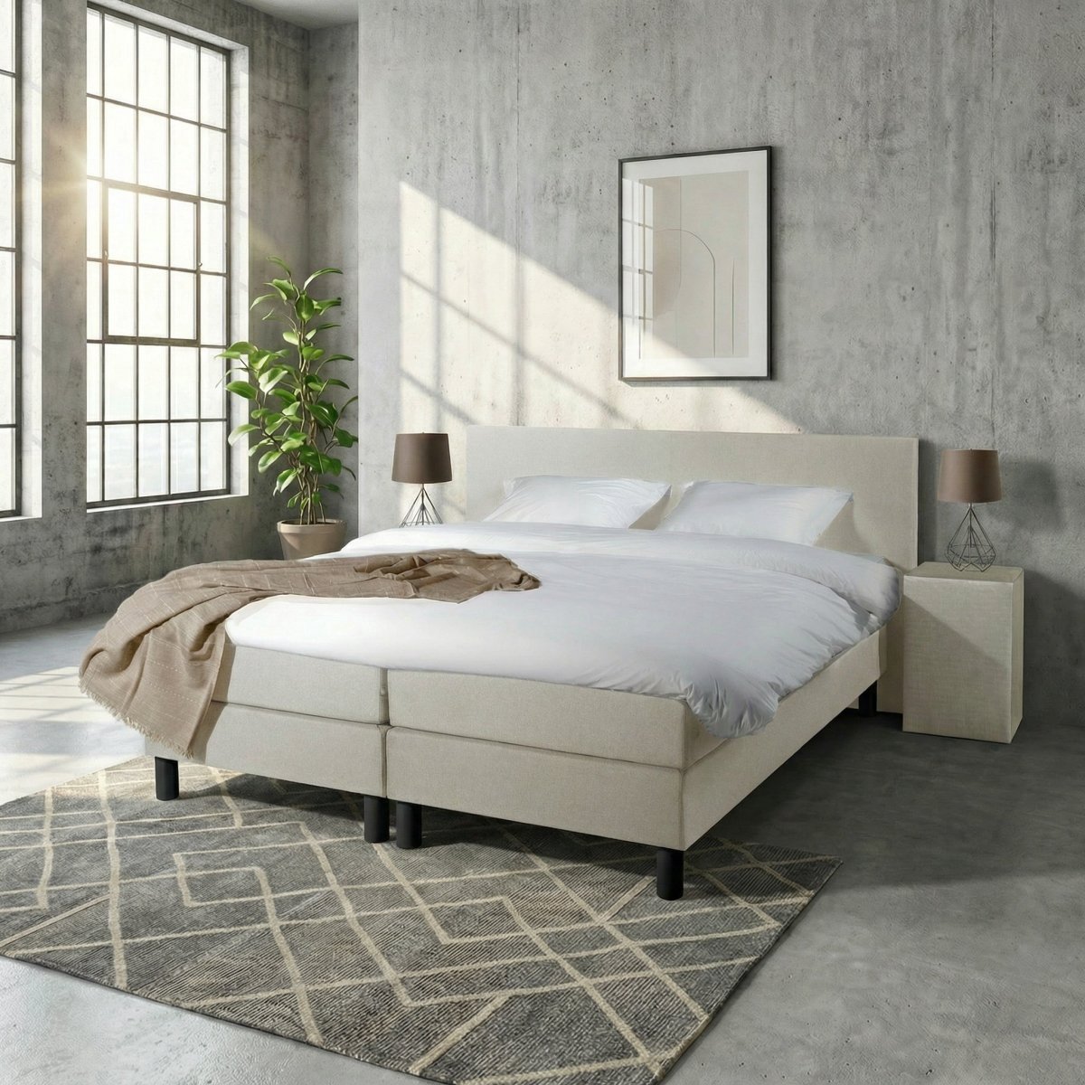 Mörgenn Boxspring Comforta - Pocketvering - Beige - 180x210 cm - Inclusief Dekbed en Kussens