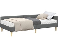 vidaXL - Hoekbedframe - met - Matras - met - matras - 2 - pcs - Grijs - Stof
