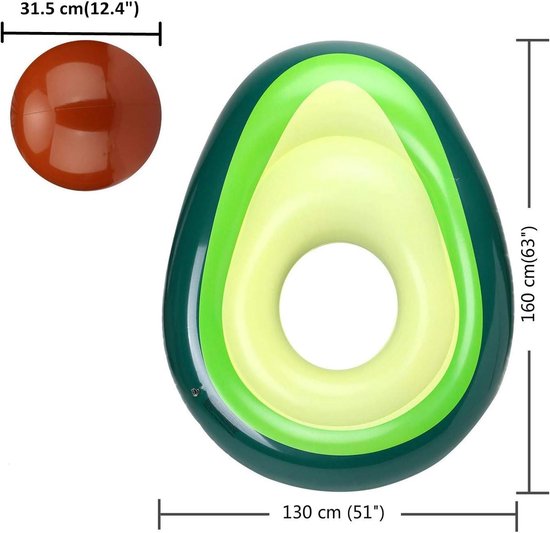 Groot Opblaasbaar Avocado Zwemband Strandluchtbed voor Volwassenen en Kinderen — afbeelding 2