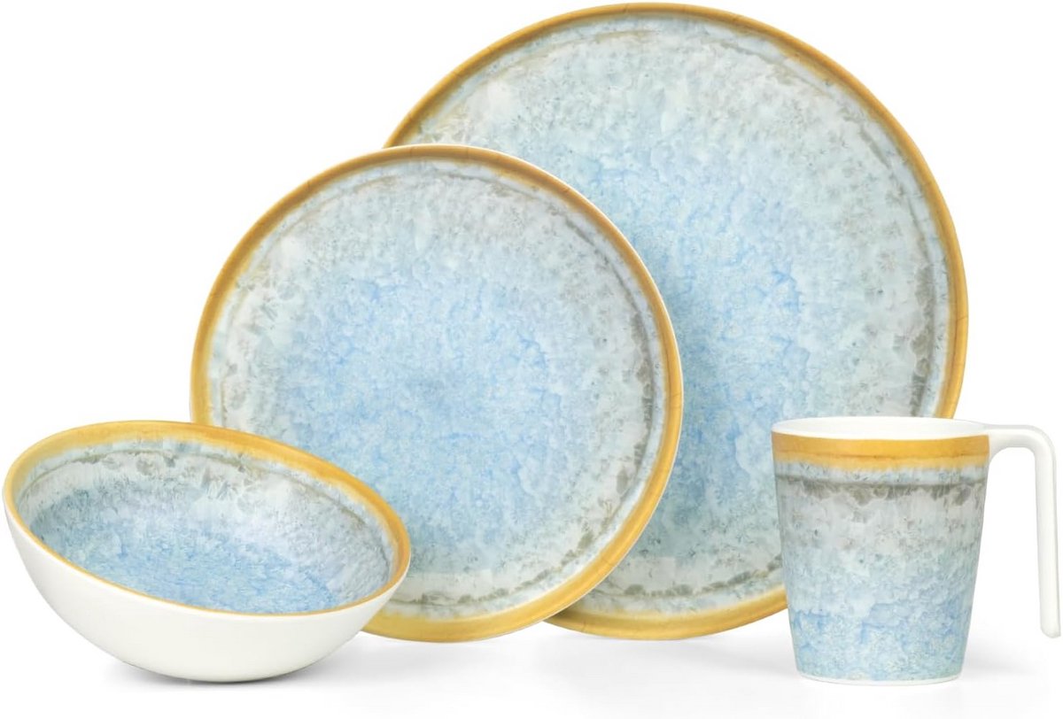 Stevig 16-delig Melamine Servies Set voor 4 Personen - Ideaal voor Camping en Picknick