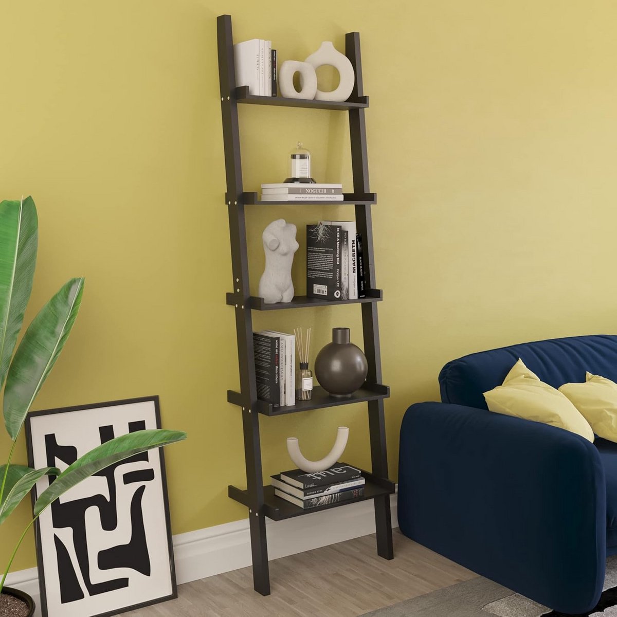 Ladder Boekenkast met 5 Planken - Stijlvol en Stabiel Wandrek voor Woonkamer of Kantoor