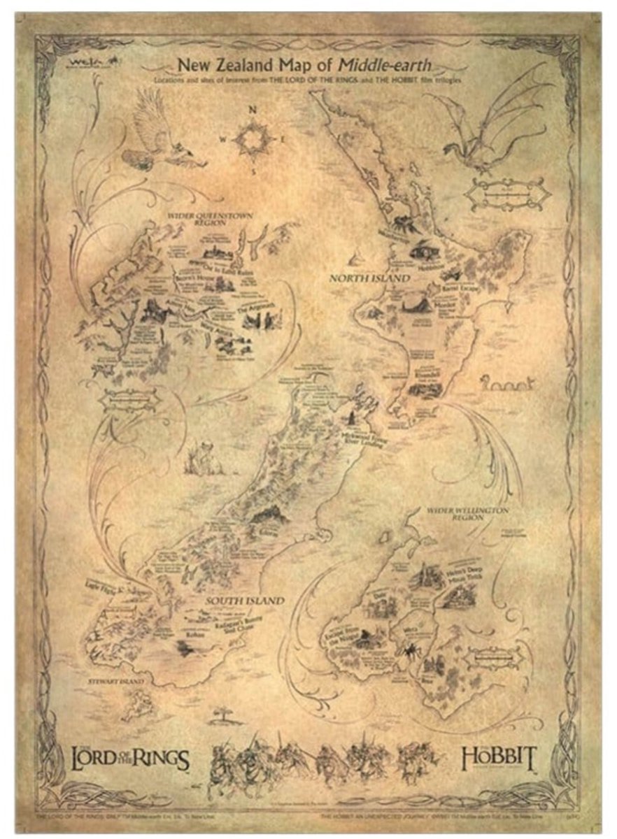 The Hobbit Art Print New Zealand Map of Middle Earth 50 x 70 cm