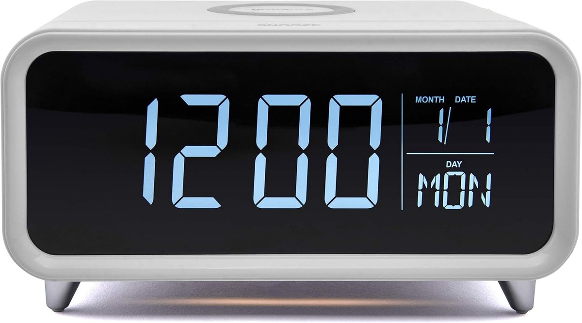 Wekker met Draadloos Opladen, LCD-scherm en Nachtlampje - Wit