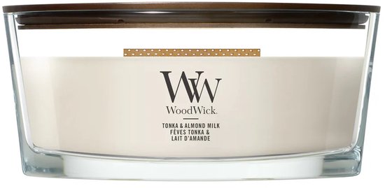 WoodWick Hearthwick - Tonka & Almond Milk - Ellipse Geurkaars - 50 branduren
