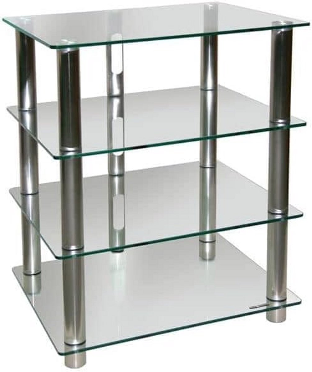 Stijlvol TV Meubel met Glazen Plank en Metalen Frame - Zilver/Transparant