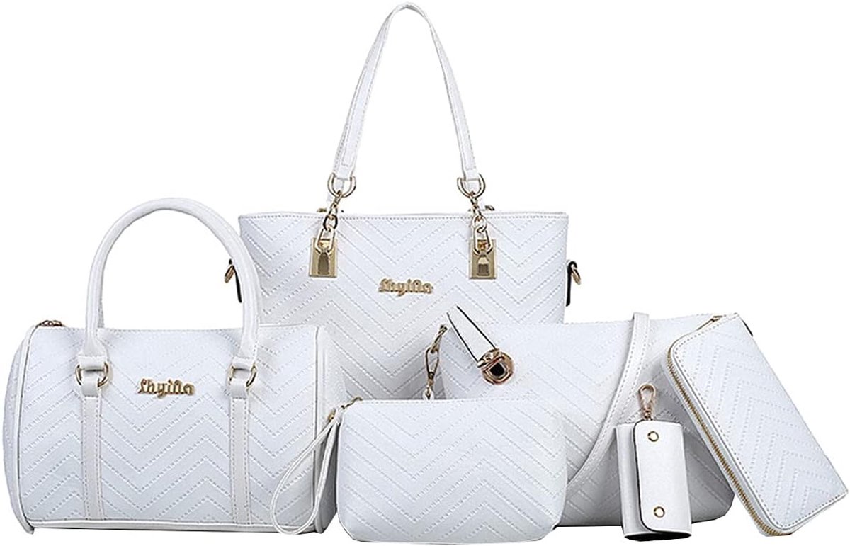 Dames Handtas Set (6 Delen) – Grote PU Leren Schoudertas & Crossbody Tas