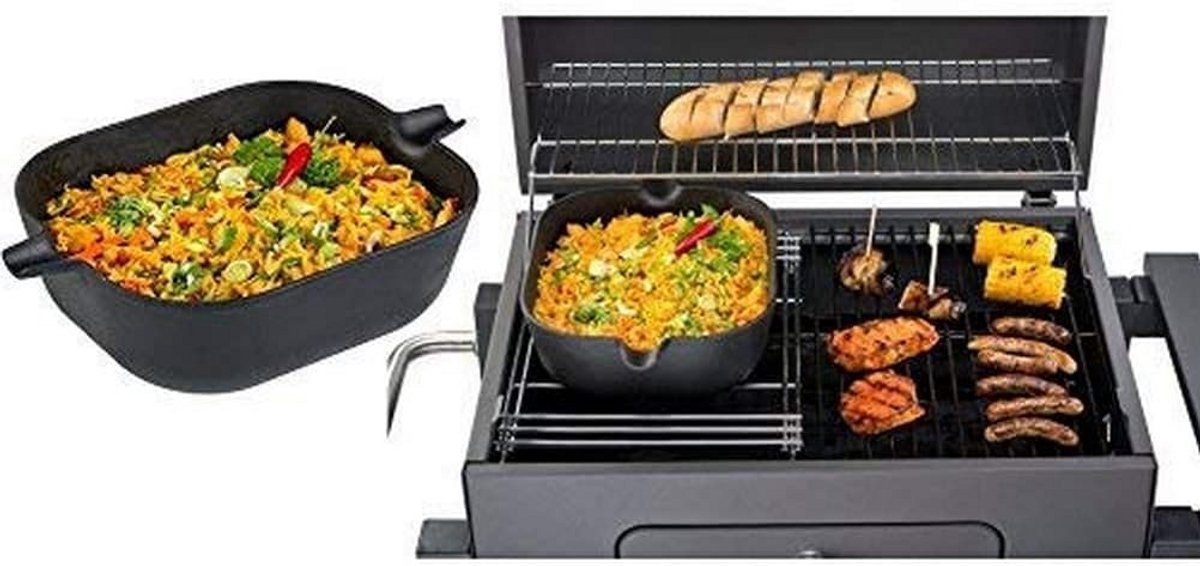 Gietijzeren Wok Pan Hoekig Zwart voor Buiten Koken