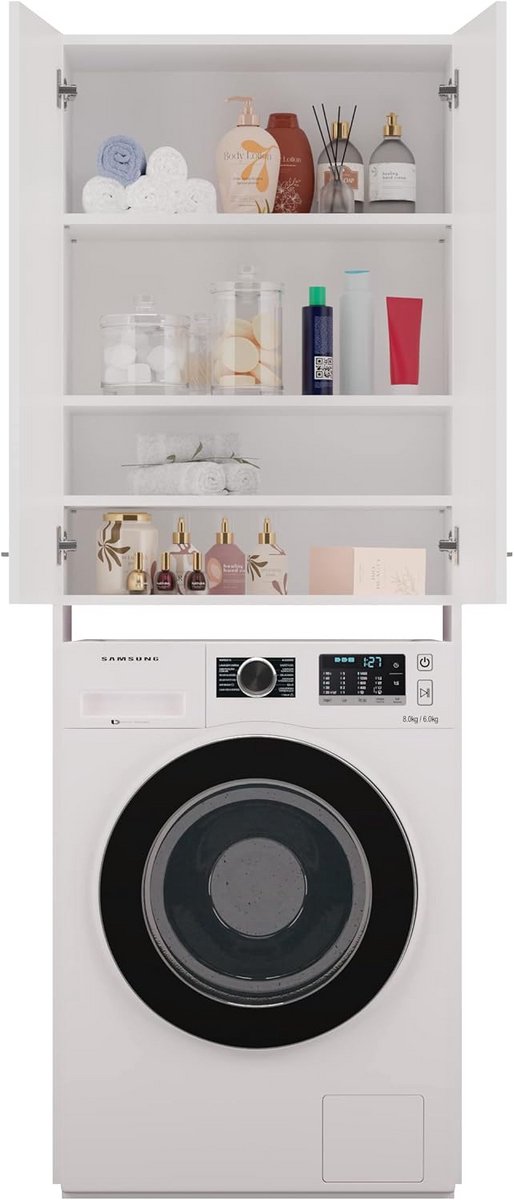 Wandkast voor Wasmachine met Diepte 30 cm - Wit Hoog Model