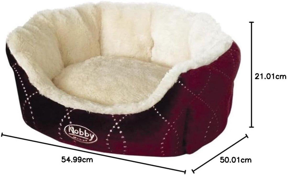 Comfortabel Ovaal Hondenbed Wijnrood - Zacht Pluche en Uitneembaar Kussen - 55x50 cm