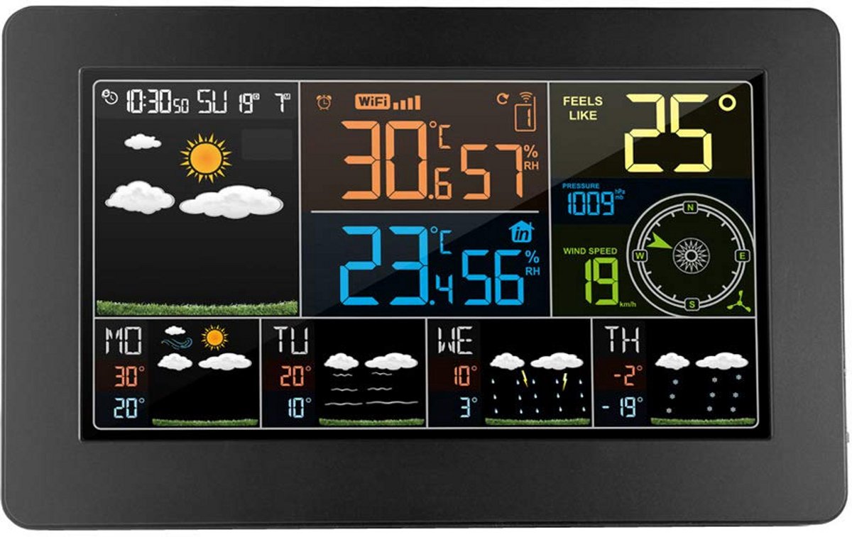 Professioneel Wifi Weerstation met Buitensensor en App - Temperatuur, Vochtigheid & Weersvoorspelling