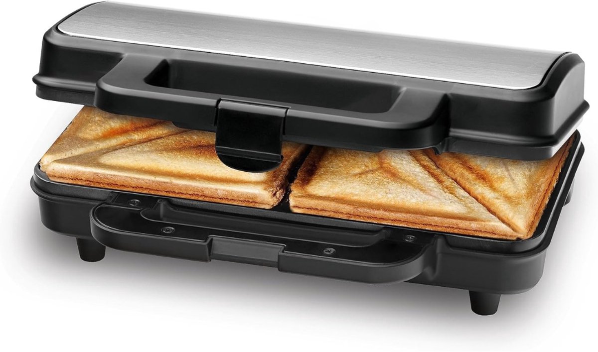 AMA® Tosti-Ijzers - Sandwichtoaster - Toaster - ‎25x30x11cm - met Hittebestendige Handgreep - Zwart en Zilver