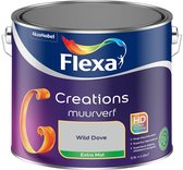 Flexa Creations muurverf blik, paars met logo en tekst 'Wild Dove Extra Mat'.