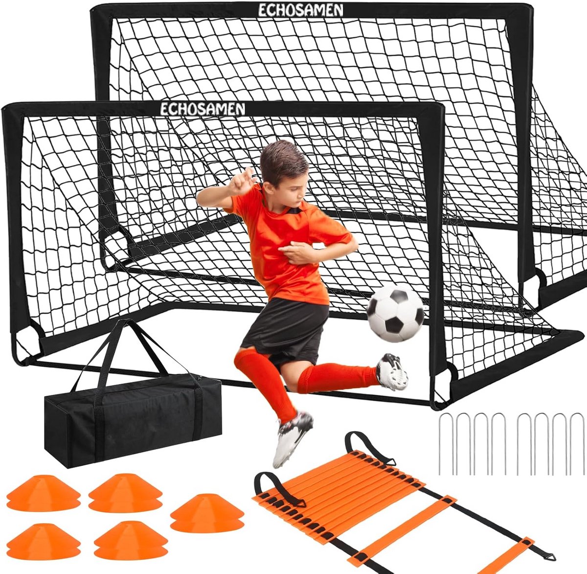 Voetbaldoelen Set voor Kinderen - Draagbaar Trainingsmateriaal met Kegels en Behendigheidsladder
