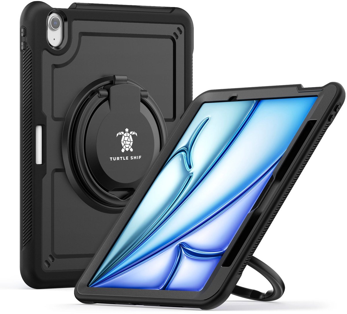 Turtle Shift Hoes - Geschikt voor iPad Air 11 inch (M4 / M3 / M2) - Hoes met screen protector - Uitklapbare standaard - Zwart