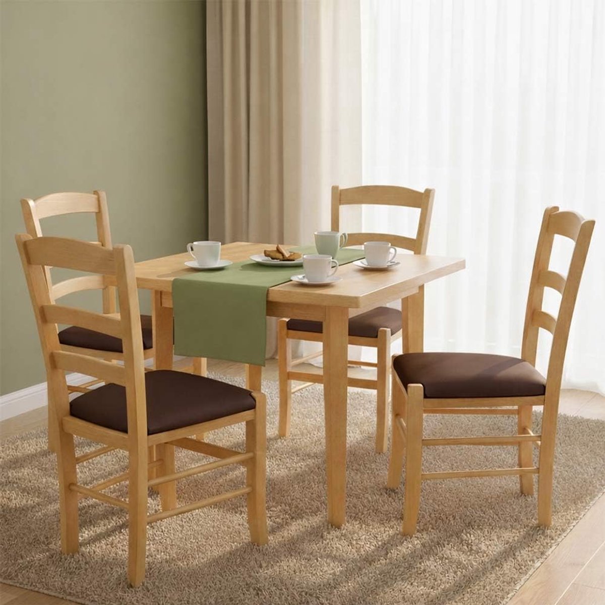 Houten Eetkamerstoel met Gestoffeerde Zitting 39 x 42,5 x 87 cm – Massief Beukenhout – Bruine Kunstleren Zitting – Klassieke & Rustieke Keukenstoel / Restaurantstoel – Natuurlijk Hout – Abkantoor