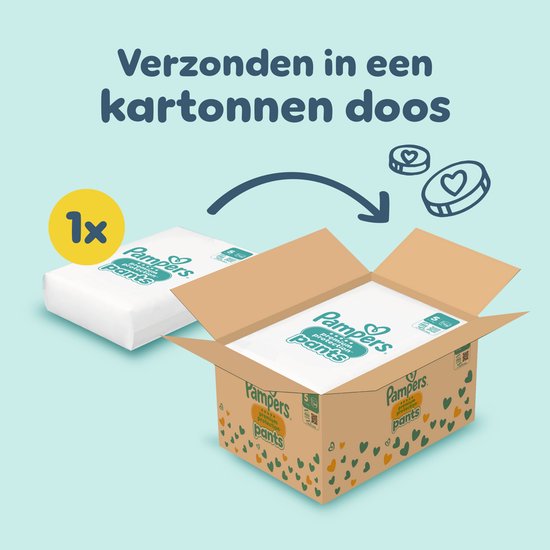 Pampers luierbroekjes in een kartonnen doos verpakt. Een bundel Pampers Premium Protection Pants, maat 5.