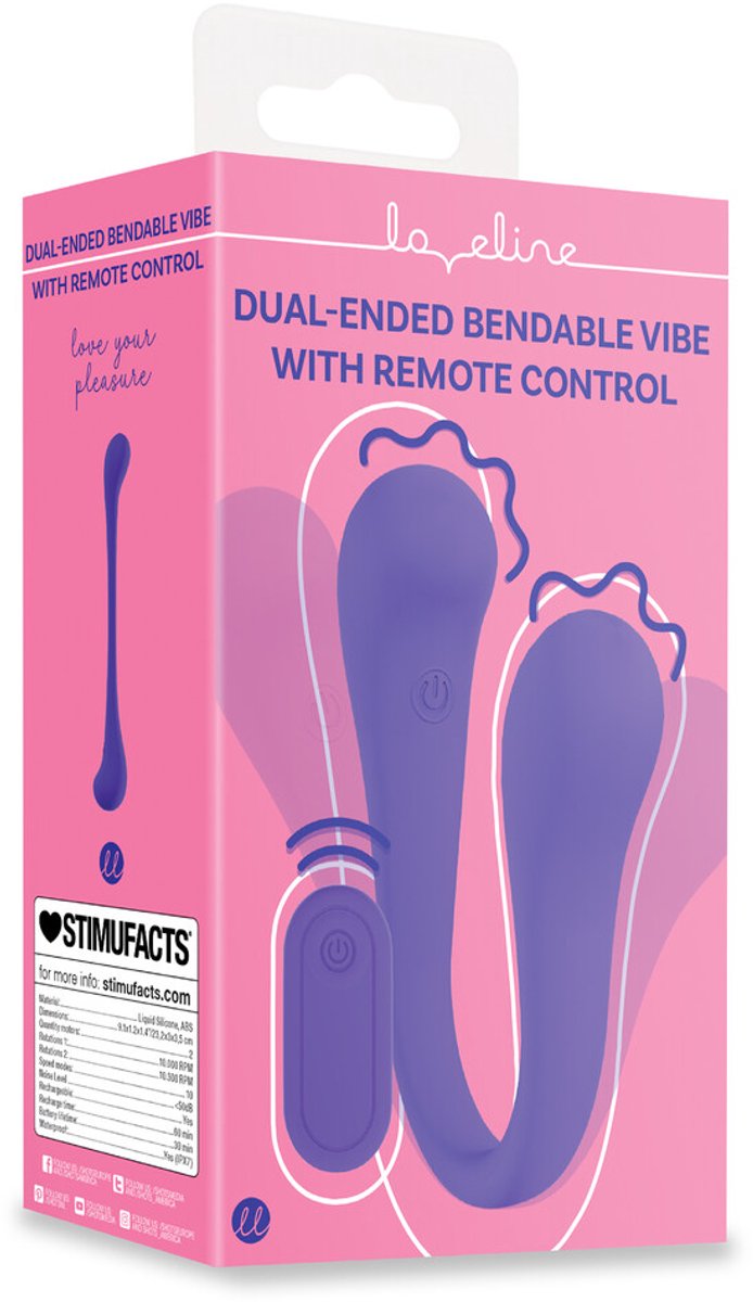 Dual-ended Bendable Vibe with Remote Control - Purple