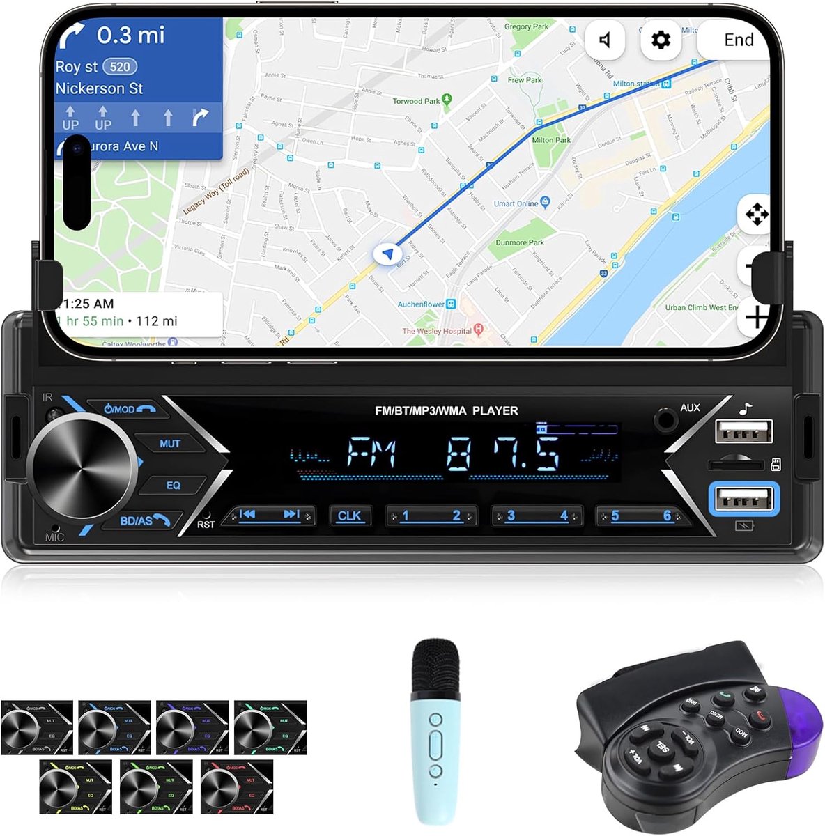 1 DIN Auto Radio met Bluetooth, MP3/USB/TF/AUX en Telefoonhouder