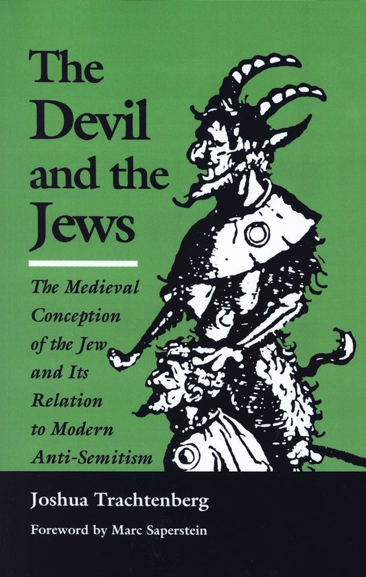 Boek 'The Devil and the Jews' met een illustratie van een duivelse figuur op een groene achtergrond.
